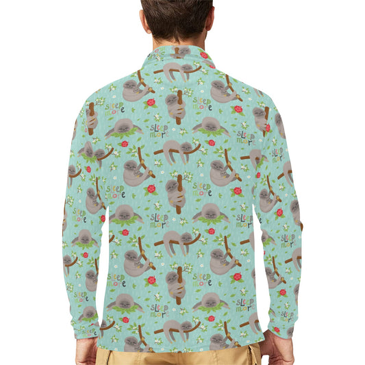 Sloth Print Design LKS305 Long Sleeve Polo Shirt For Men's