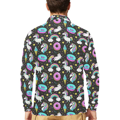 Donut Unicorn Pattern Print Design DN09 Long Sleeve Polo Shirt For Men's