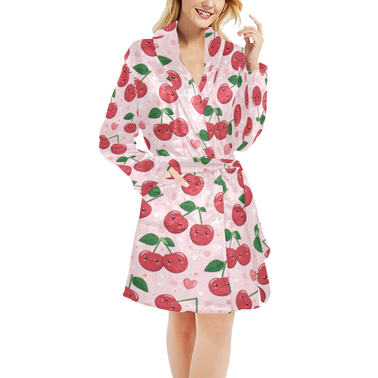 Cherry Pattern Print Design CH02 Women's Fleece Robe