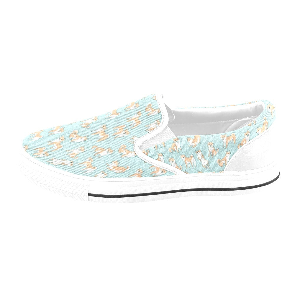 Shiba Inu Print Design LKS304 White Slip Ons Canvas Women's Shoes