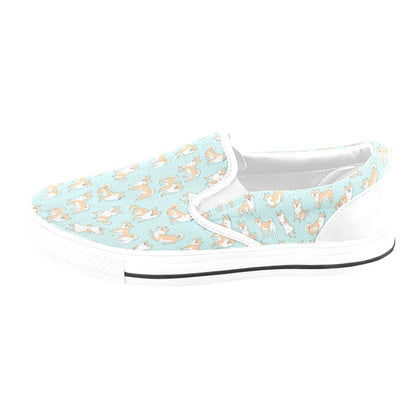 Shiba Inu Print Design LKS304 White Slip Ons Canvas Women's Shoes
