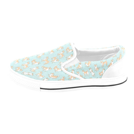 Shiba Inu Print Design LKS304 White Slip Ons Canvas Women's Shoes