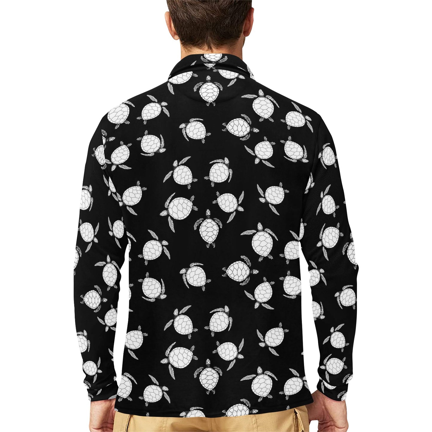 Sea Turtle Print Design LKS303 Long Sleeve Polo Shirt For Men's