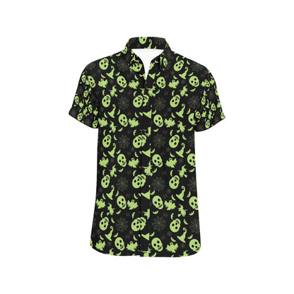 Witch Halloween Print Design LKS306 Men Short Sleeve Button Up Shirt