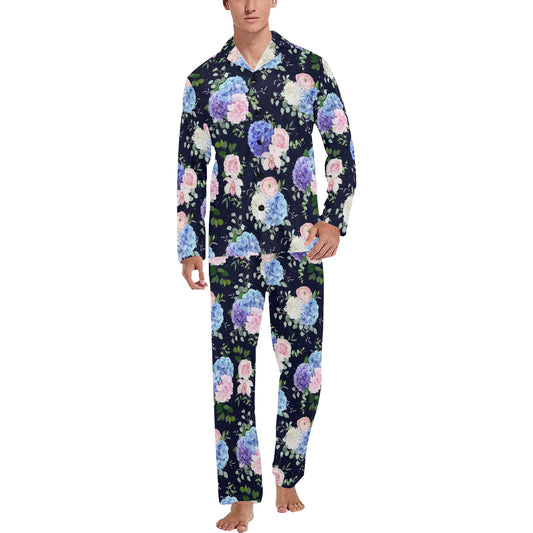 Hydrangea Pattern Print Design HD01 Men's Long Pajama Set