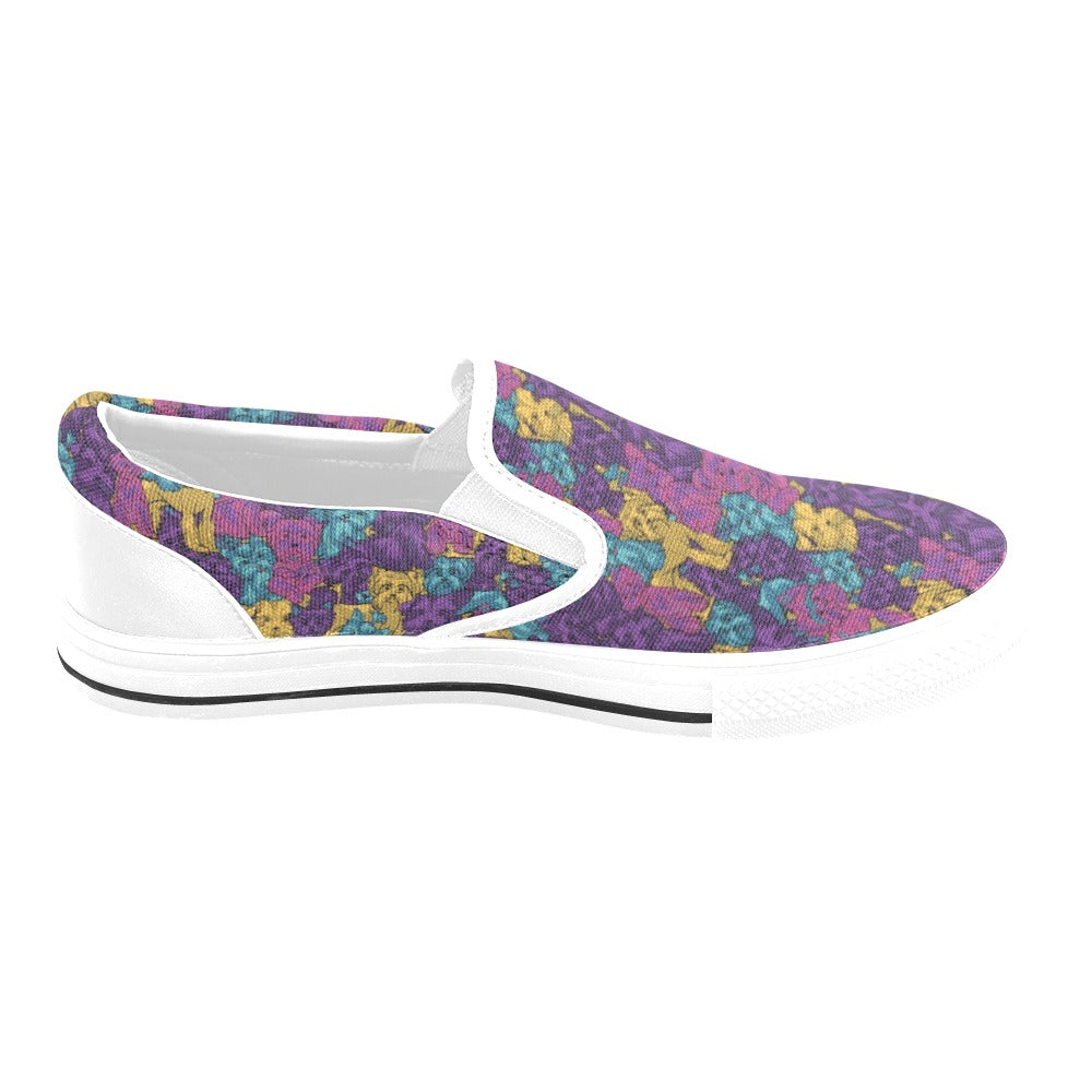 Yorkshire Terriers Print Design LKS3010 White Slip Ons Canvas Women's Shoes
