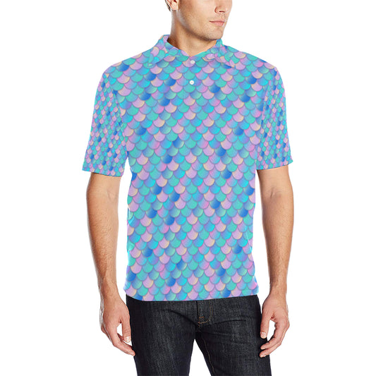 Mermaid Scales Pastel Pattern Print Design 07 Men Polo Shirt