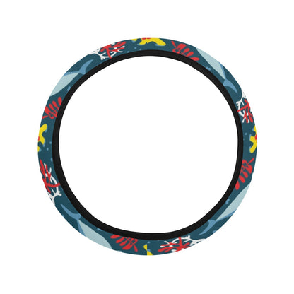Scuba With Sharks Print Design LKS303 Steering Wheel Cover with Elastic Edge