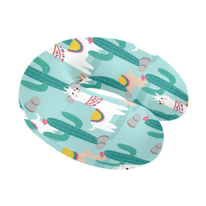 Llama Cactus Pattern Print Design 08 U-Shaped Travel Neck Pillow