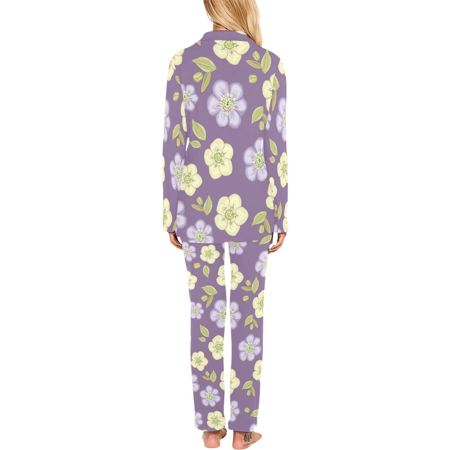 Anemone Pattern Print Design AM013 Women's Long Pajama Set