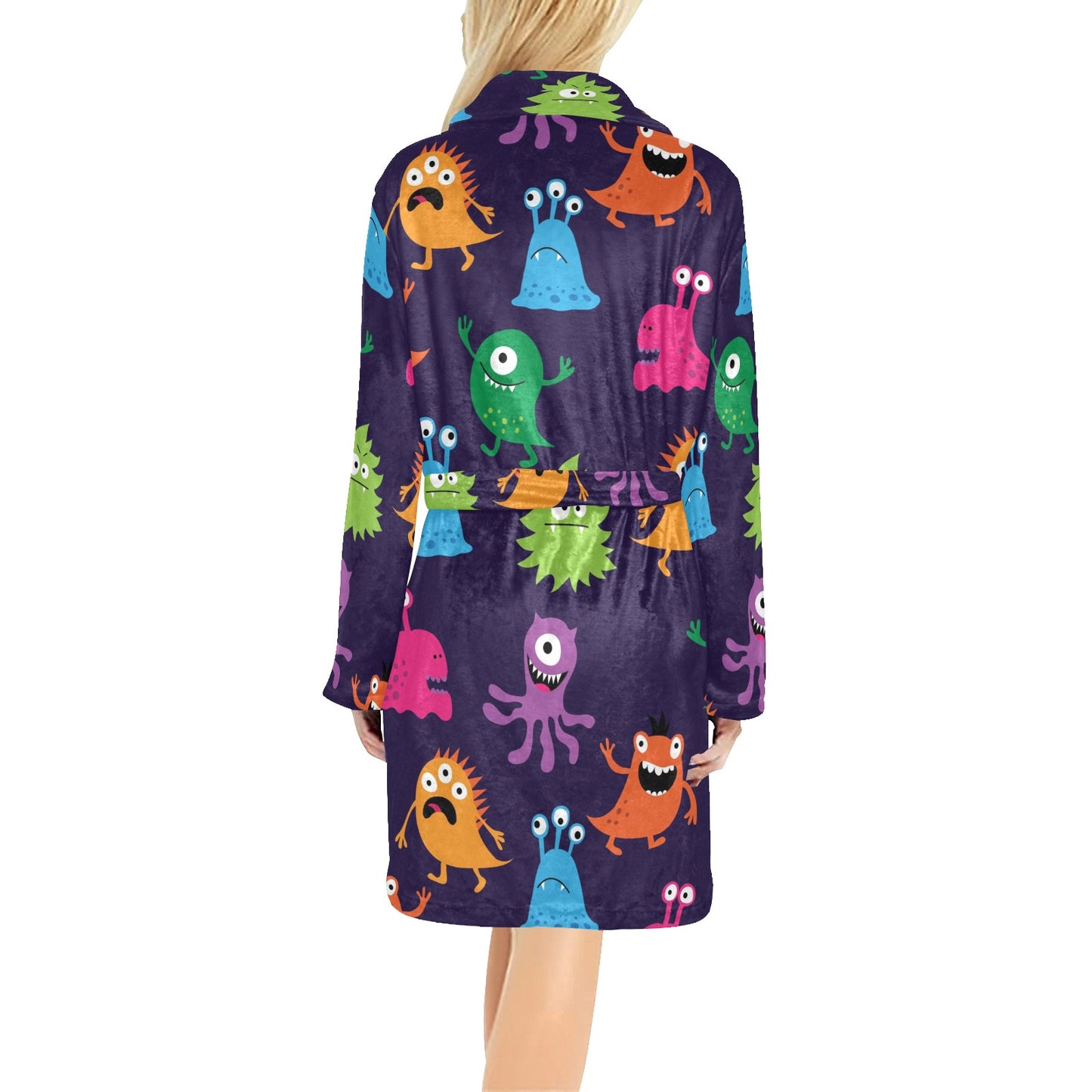 Monster Cartoon Pattern Print Design 02 Women's Fleece Robe