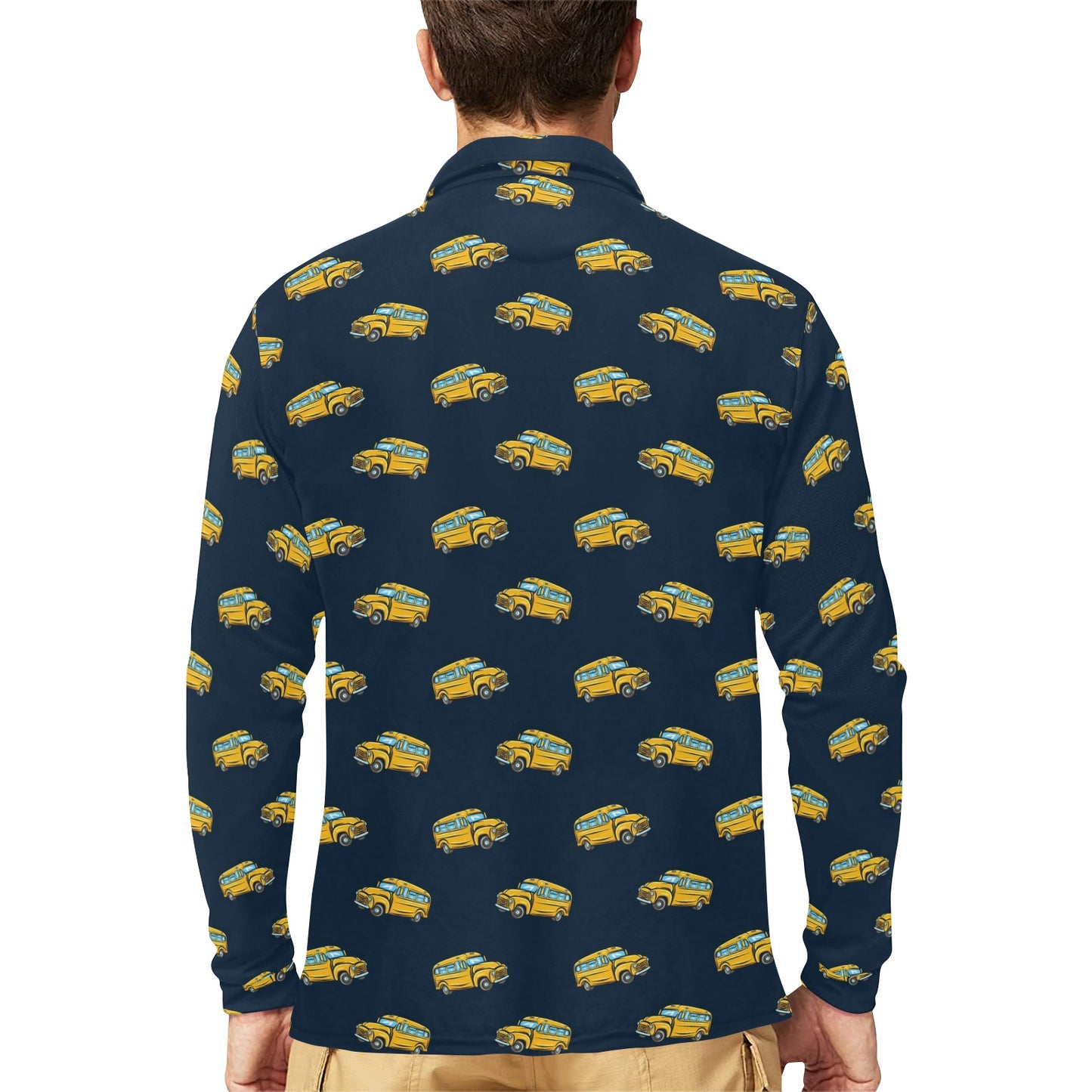 School Bus Print Design LKS304 Long Sleeve Polo Shirt For Men's
