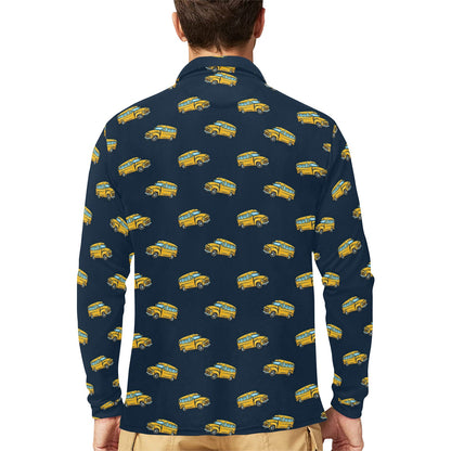 School Bus Print Design LKS304 Long Sleeve Polo Shirt For Men's