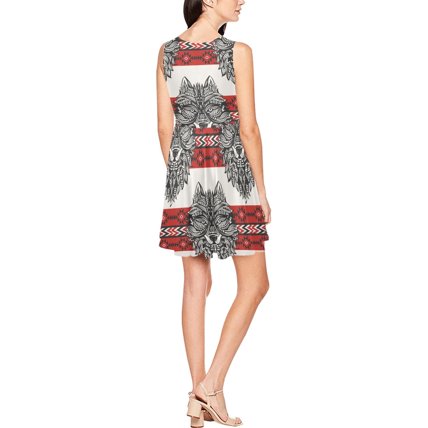 Native Indian Wolf Sleeveless Dress