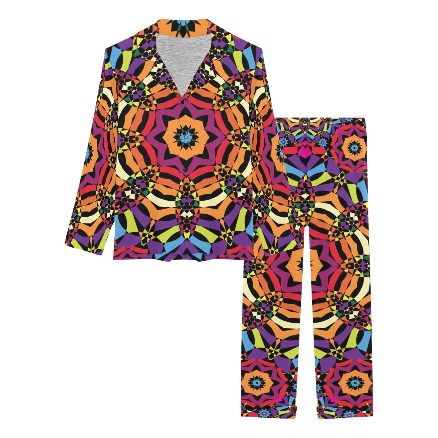 Kaleidoscope Pattern Print Design 01 Women's Long Pajama Set