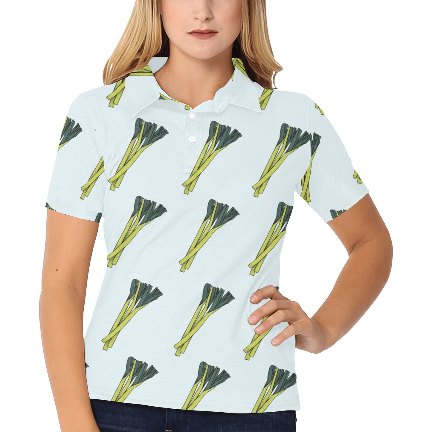 Leek Pattern Print Design 03 Women's Polo Shirt