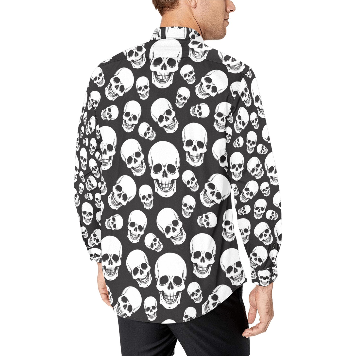 Skull Print Design LKS301 Men's Long Sleeve Dress Shirt