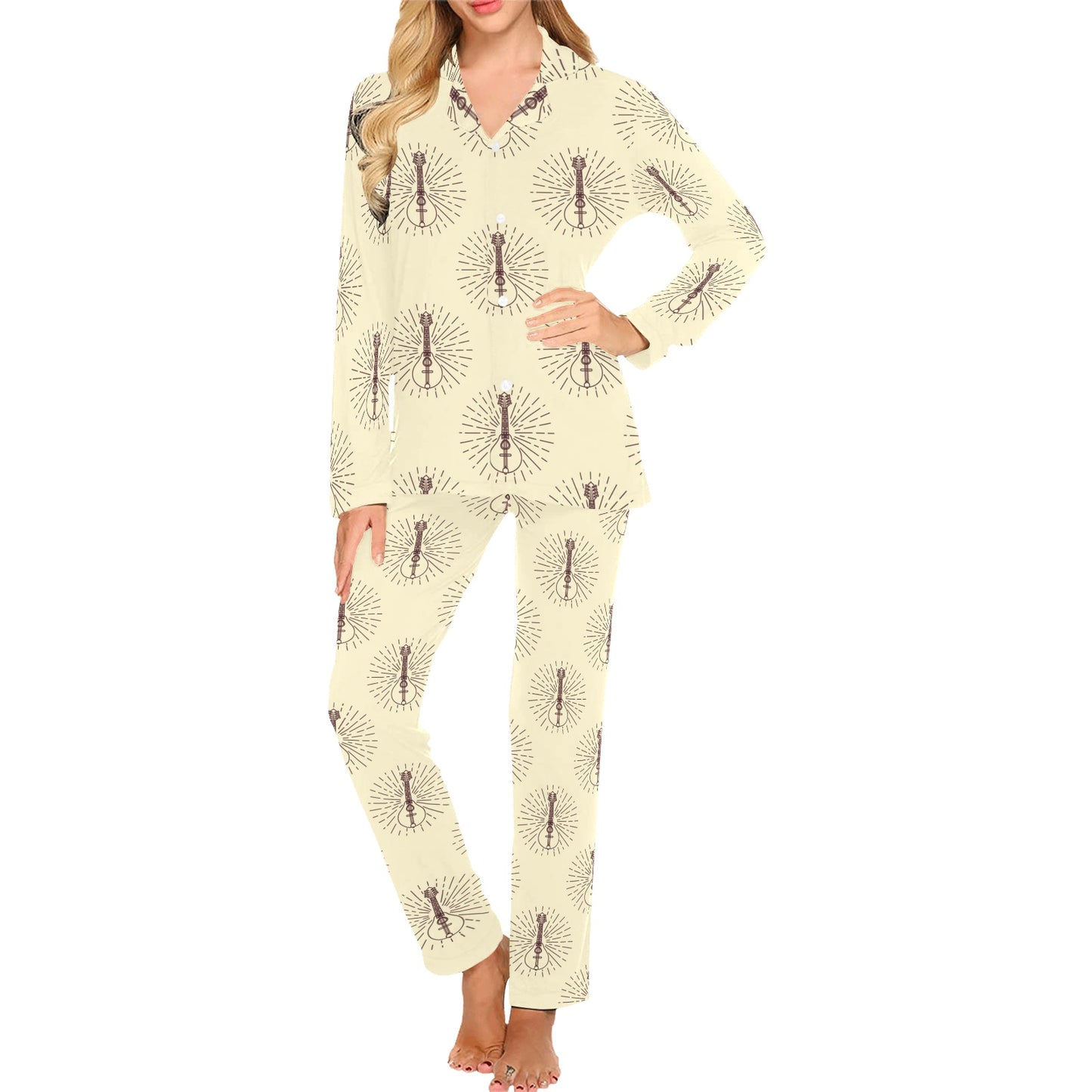 Mandolin Pattern Print Design 02 Women's Long Pajama Set