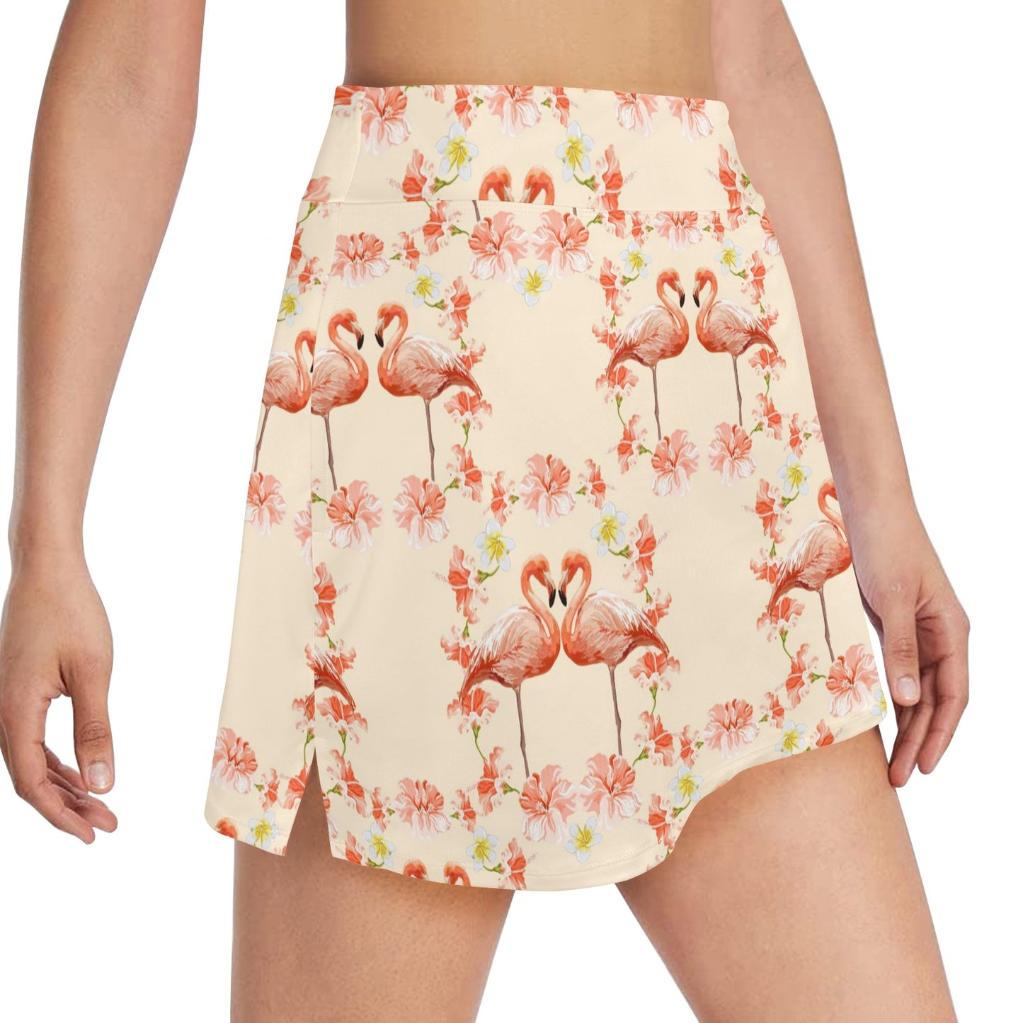 Flamingo Hibiscus Print Pattern 17" Golf & Pickleball Skort with Pockets