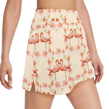 Flamingo Hibiscus Print Pattern 17" Golf & Pickleball Skort with Pockets
