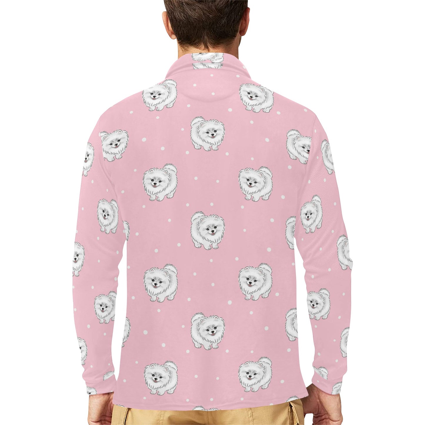 Pomeranians Pattern Print Design A02 Long Sleeve Polo Shirt For Men's