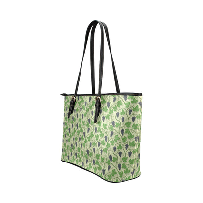 Wine Grape Thmed Print Leather Tote Bag
