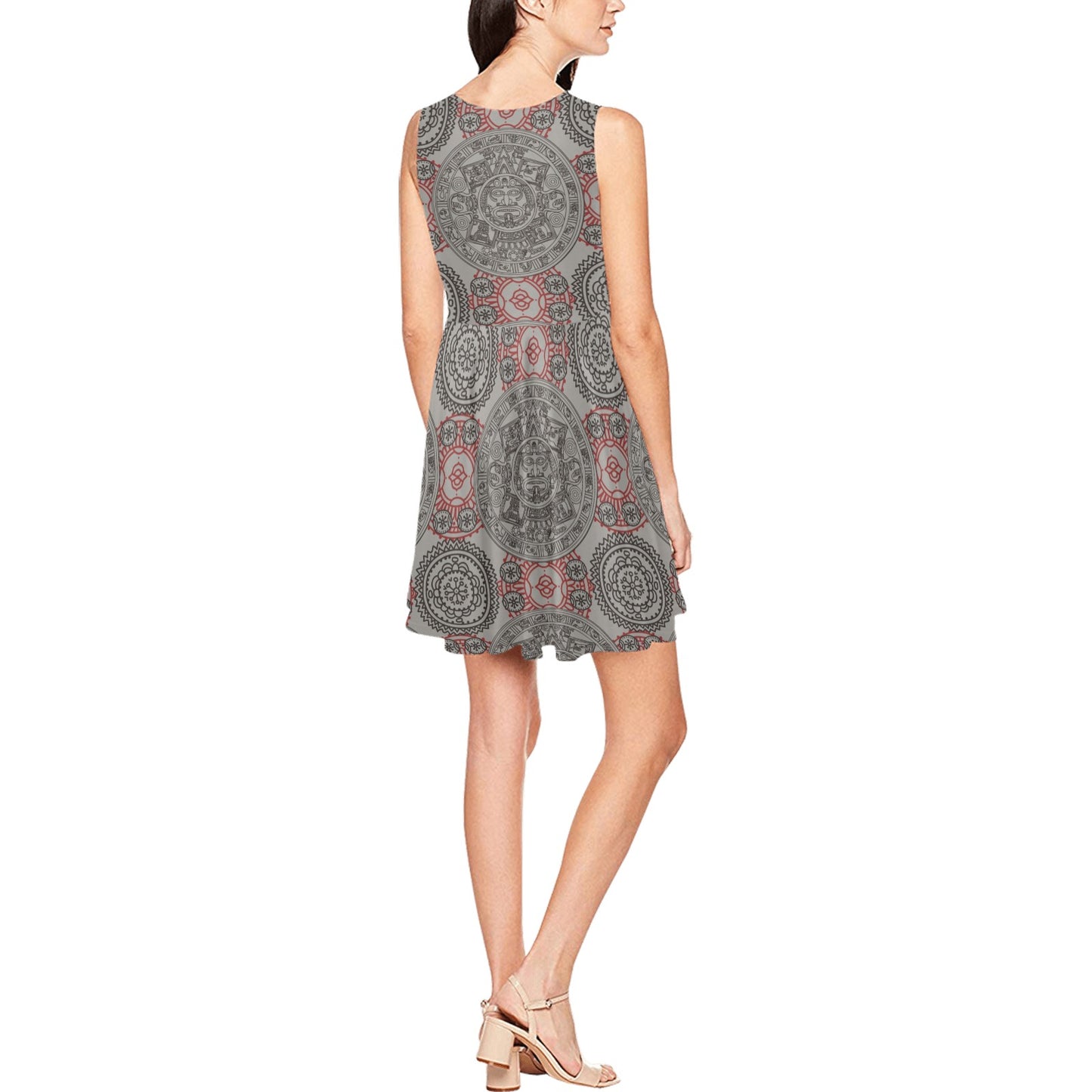 Calendar Aztec Pattern Print Design 04 Sleeveless Dress