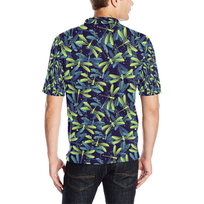 Dragonfly Lime Blue Print Pattern Men Polo Shirt