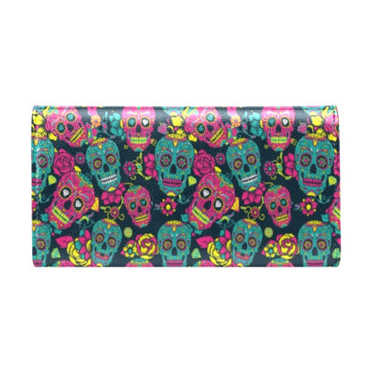 Sugar Skull Floral Design Themed Print Women's Trifold Wallet