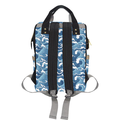 Wave Themed Pattern Print Diaper Bag Backpack