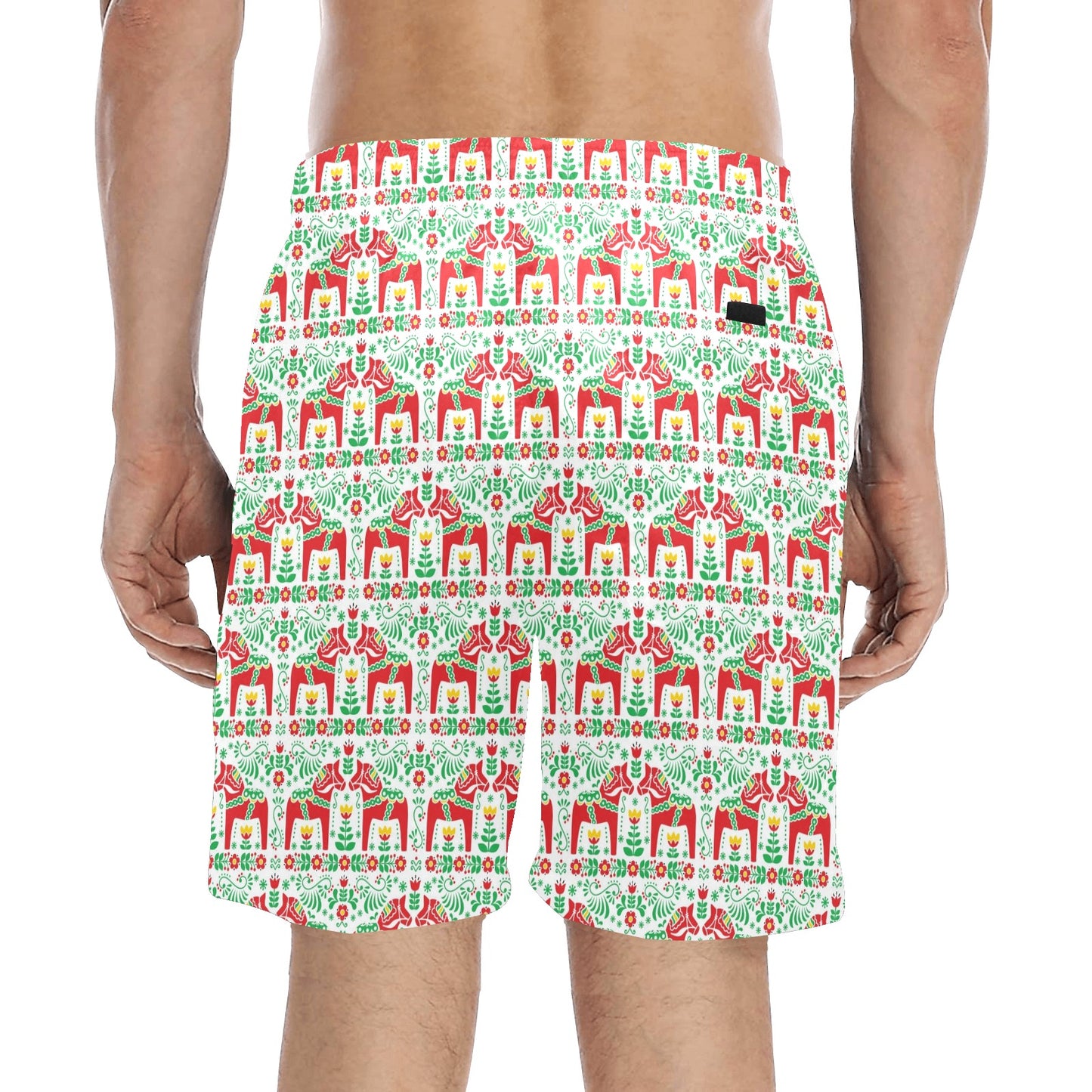 Swedish Dala Style Pattern Men's Swim Trunks Beach Shorts