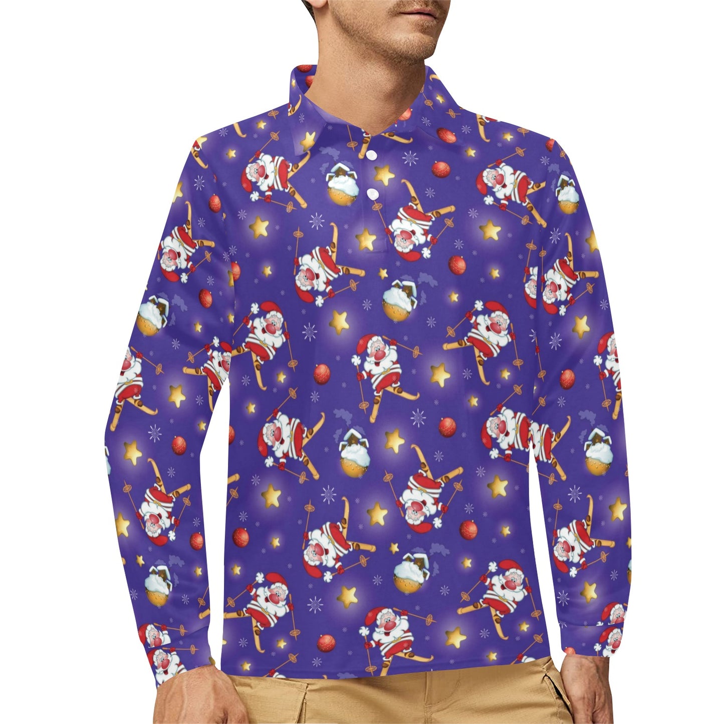 Ski Print Design LKS308 Long Sleeve Polo Shirt For Men's