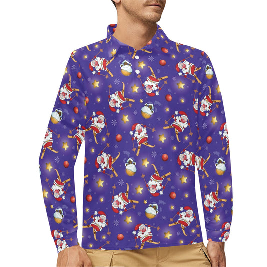 Ski Print Design LKS308 Long Sleeve Polo Shirt For Men's