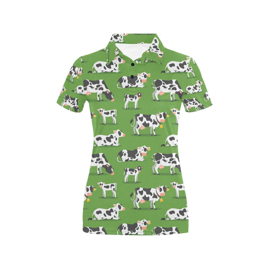 Cow Happy Print Pattern Women's Polo Shirt