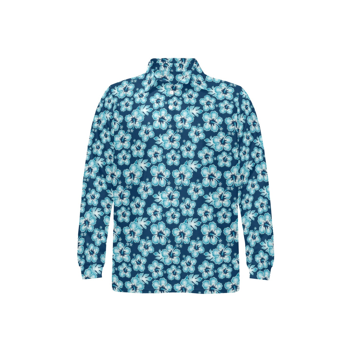 Hibiscus Flower Hawaiian Themed Long Sleeve Polo Shirt For Men's