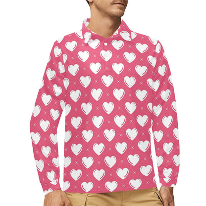 Heart Pattern Print Design HE07 Long Sleeve Polo Shirt For Men's