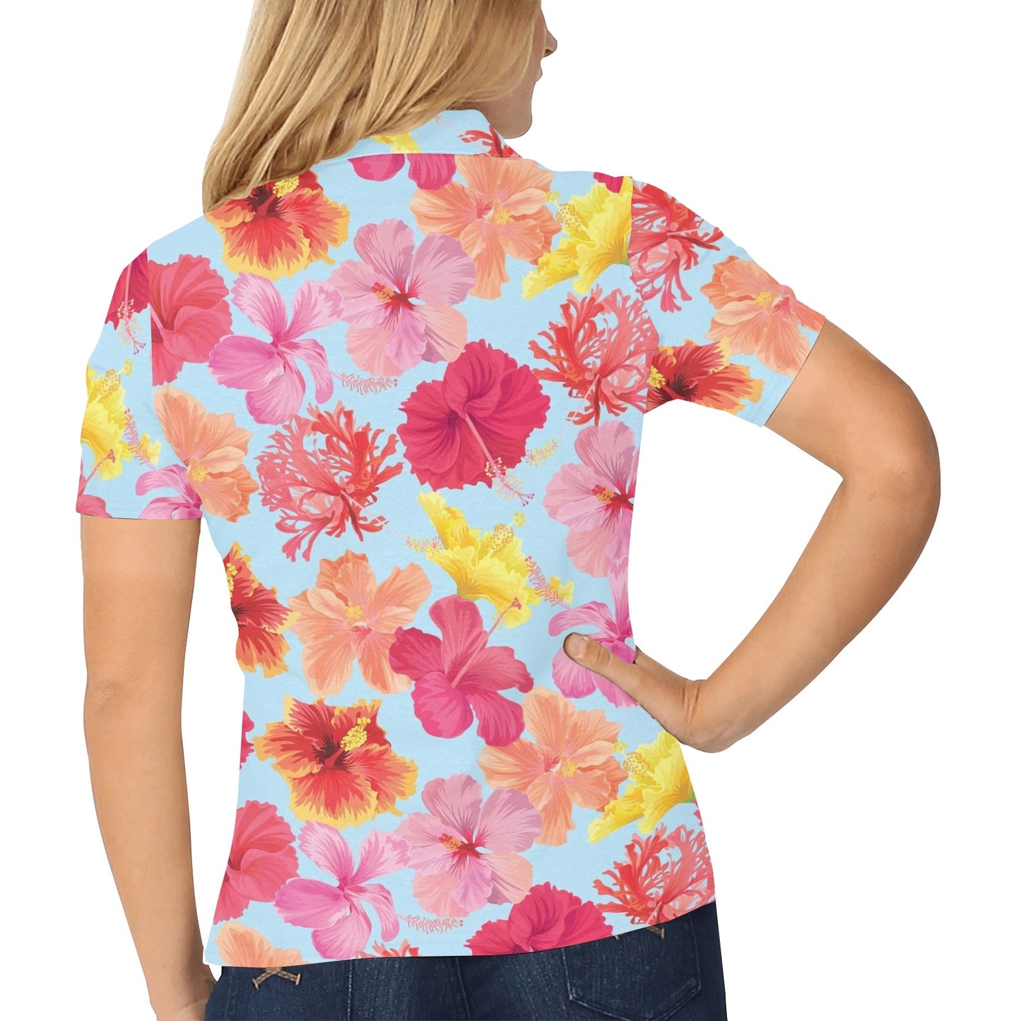 Hibiscus Pattern Print Design HB020 Women's Polo Shirt