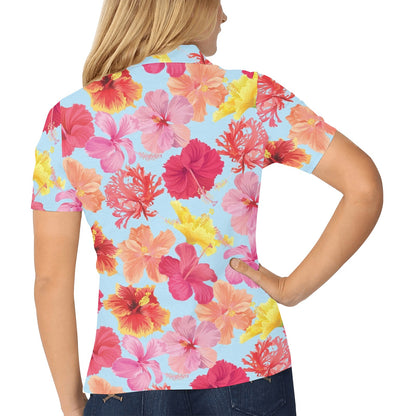 Hibiscus Pattern Print Design HB020 Women's Polo Shirt