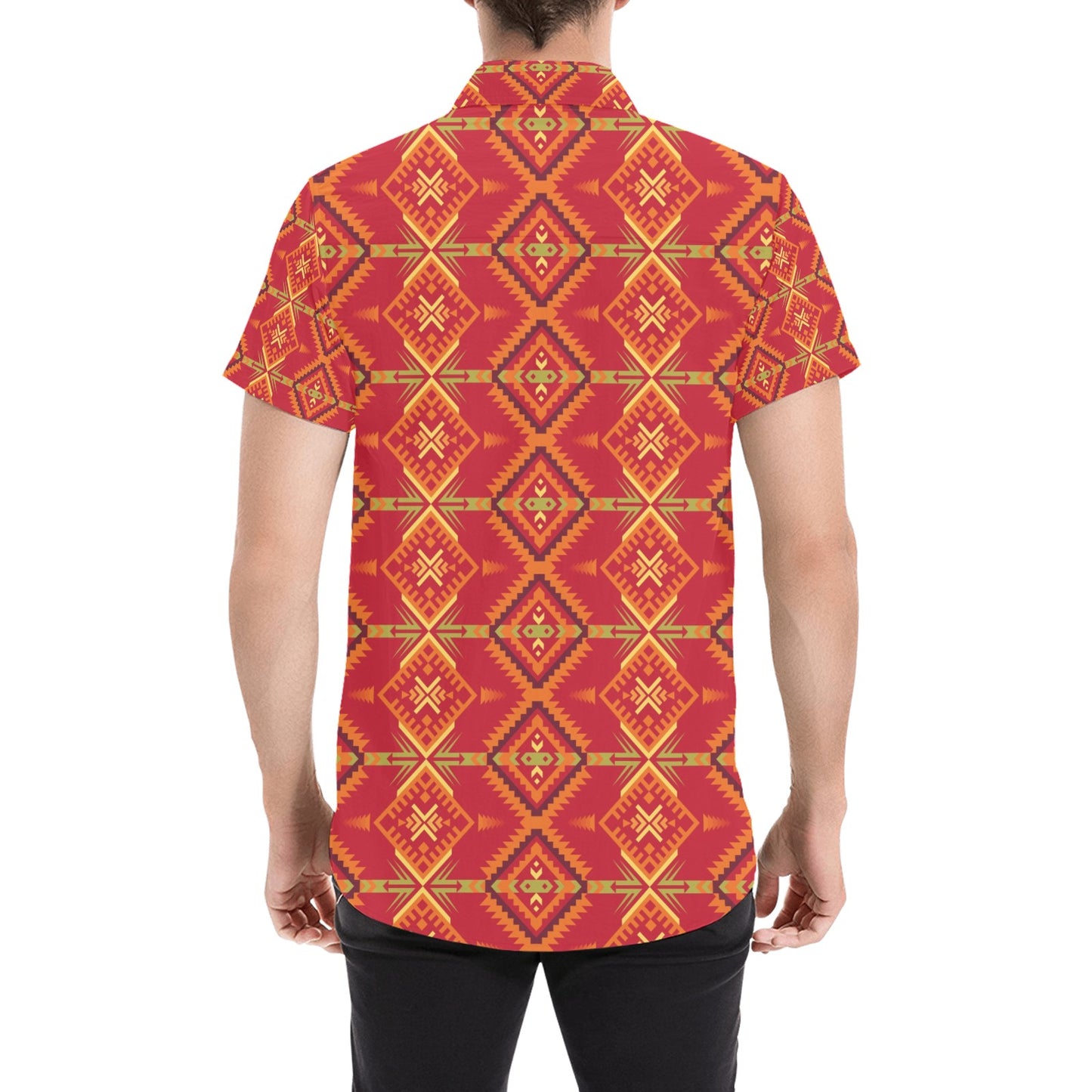 Southwest Pattern Print Design LKS305 Men Short Sleeve Button Up Shirt