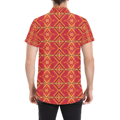 Southwest Pattern Print Design LKS305 Men Short Sleeve Button Up Shirt