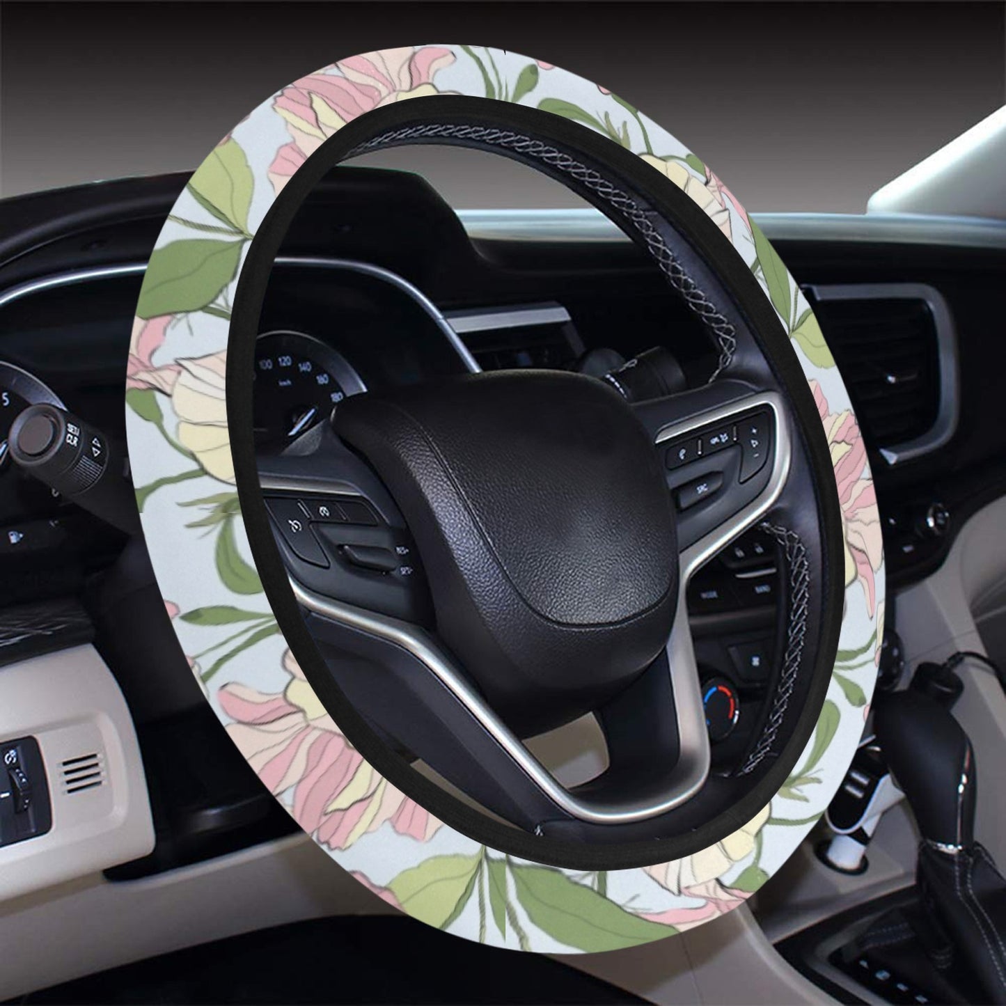 Sweet Pea Print Design LKS304 Steering Wheel Cover with Elastic Edge