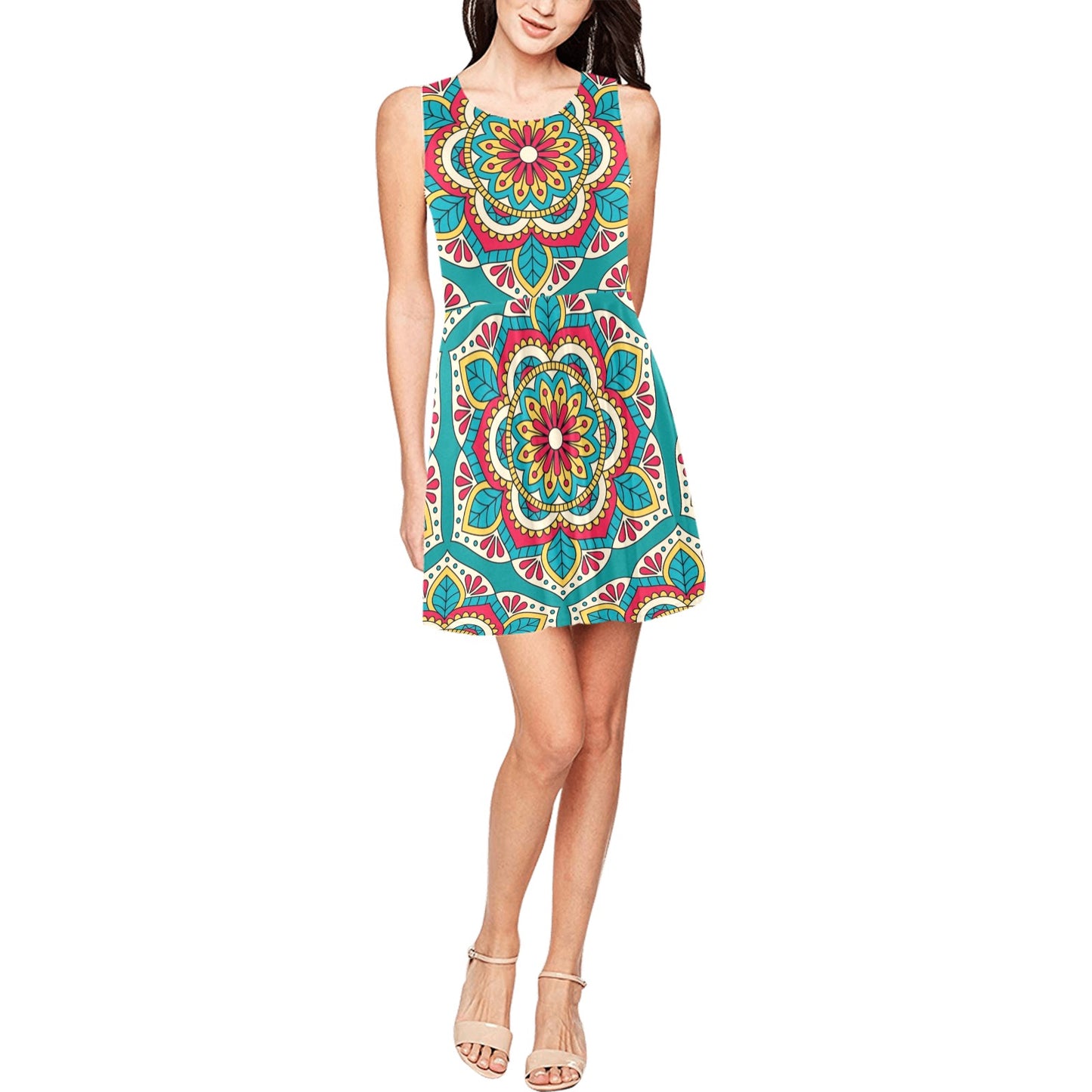 Mandala Pattern Print Design 03 Sleeveless Dress