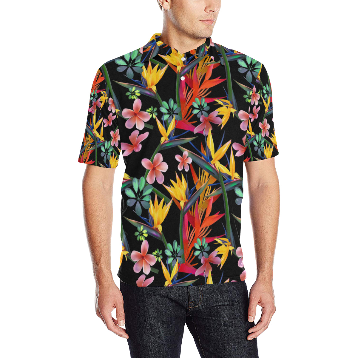 Tropical Flower Pattern Print Design TF015 Men Polo Shirt