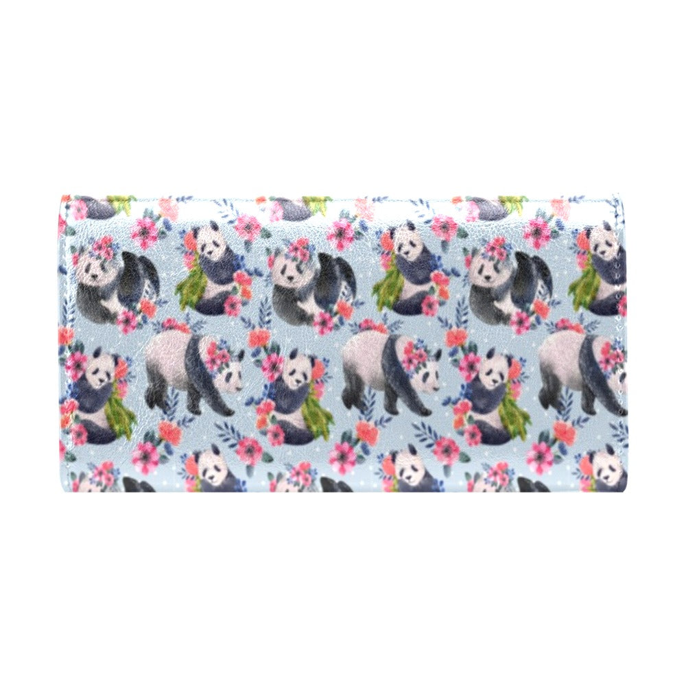 Panda Bear Flower Design Themed Print Women's Trifold Wallet