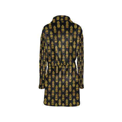 Pineapple Gold Tribal Style Print Women's Fleece Robe