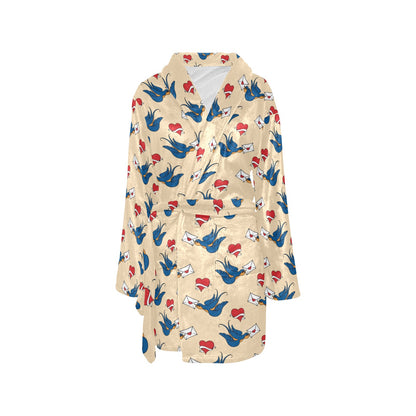 Swallow Bird Pattern Print Design 05 Women's Fleece Robe