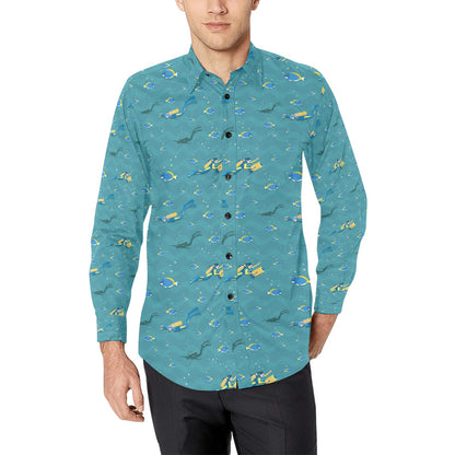 Scuba Driving Pattern Print Design LKS306 Men's Long Sleeve Dress Shirt