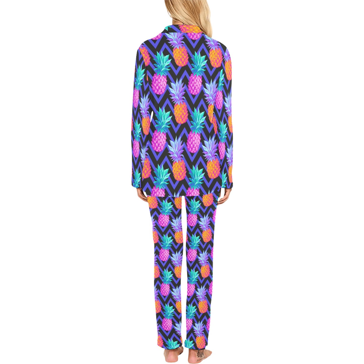 Pineapple Color Art Pattern Women's Long Pajama Set