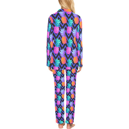 Pineapple Color Art Pattern Women's Long Pajama Set