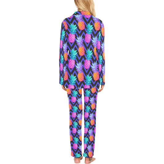 Pineapple Color Art Pattern Women's Long Pajama Set